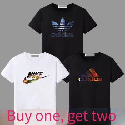 (Buy one, get two free) Super value all-match fashion T shirt all-match round neck Korean version loose large print half sleeve shirt